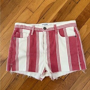 Frame Denim Red and White Striped Jean Shorts